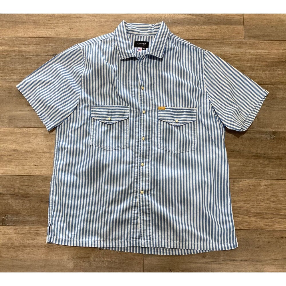 Seager Shirt Mens XL Striped Western Pearl Snap Short Sleeve Camp Collar